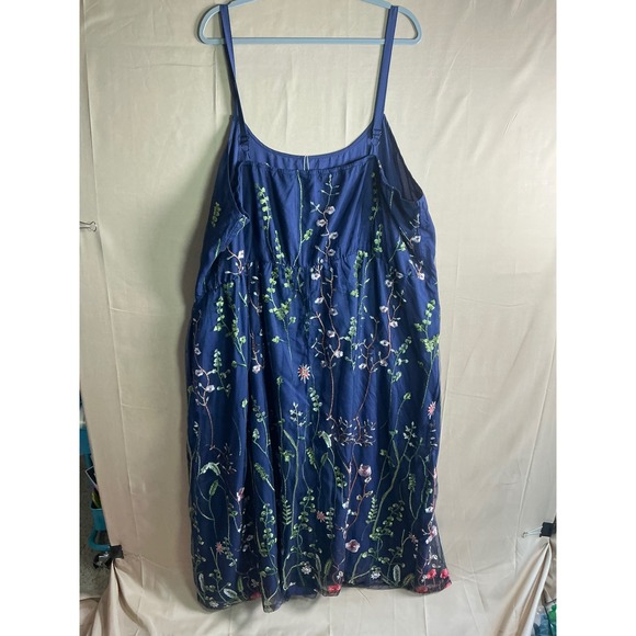 BloomChic Navy Blue Floral Butterfly Embroidered Mesh Maxi Dress Womens Plus 26 - Picture 11 of 15